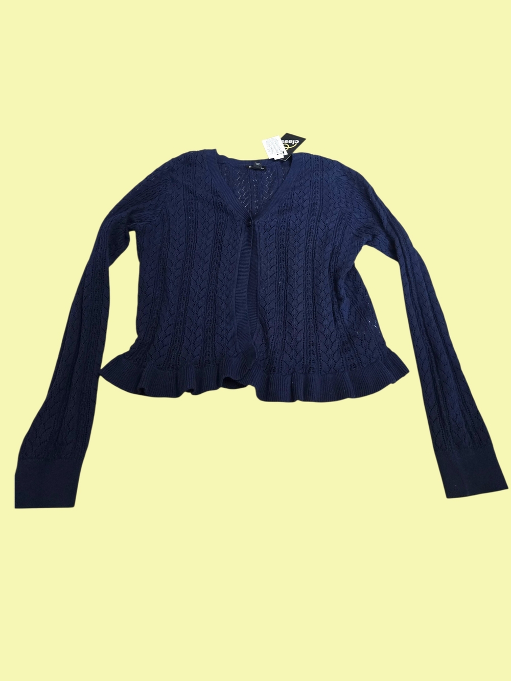 Navy Cable-Knit V-Neck Cardigan Sweater - Women